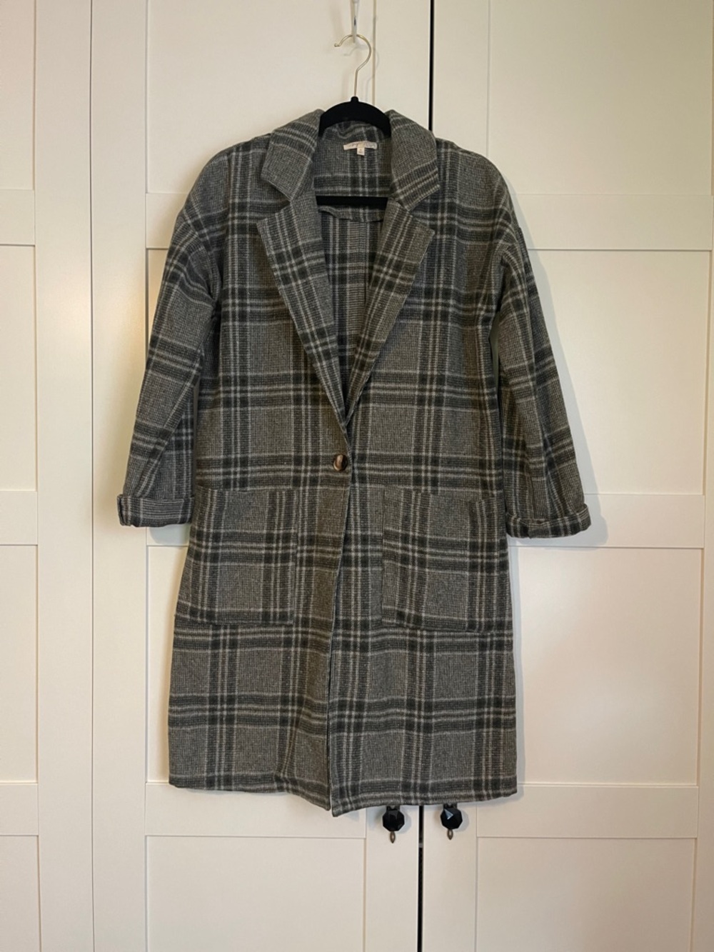 Mystree Gray Plaid Single-Button Trench Coat